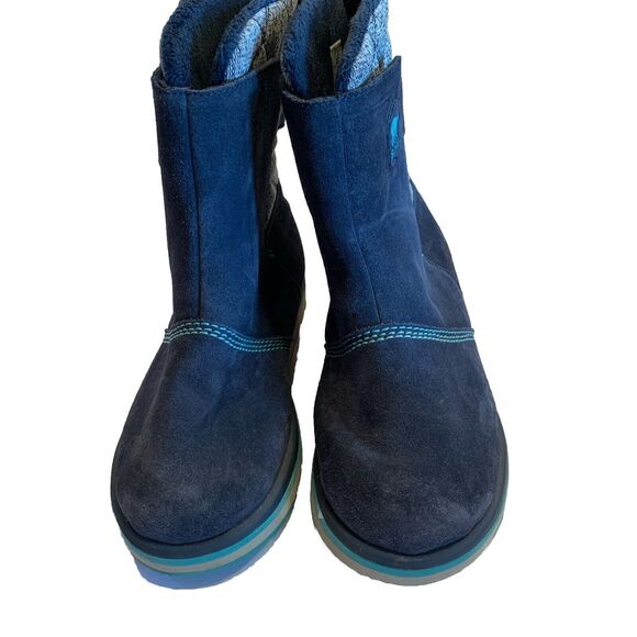 SOREL Womens 8/Youth 6 Navy Suede Leather Gray Knit Waterproof Winter Boots Warm - Picture 3 of 9